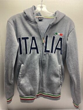 Gray Italia Zip-Up Hoodie with Tricolor Trim